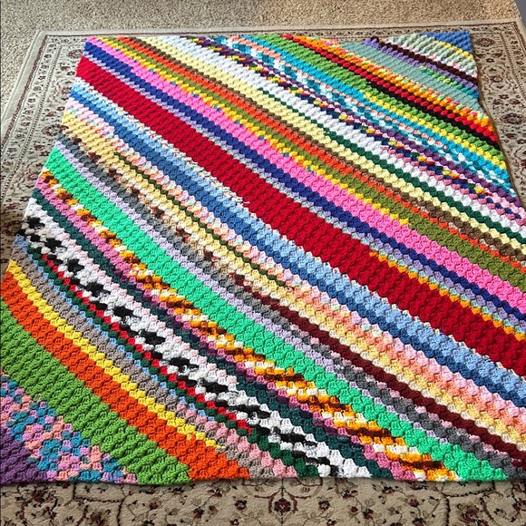 Home Crafted Other - Colorful Scrappy Crochet Afghan  47X66